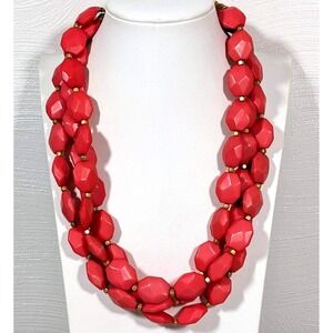 Premier Designs Coral Orange Three Strand Bead Statement Necklace 22"